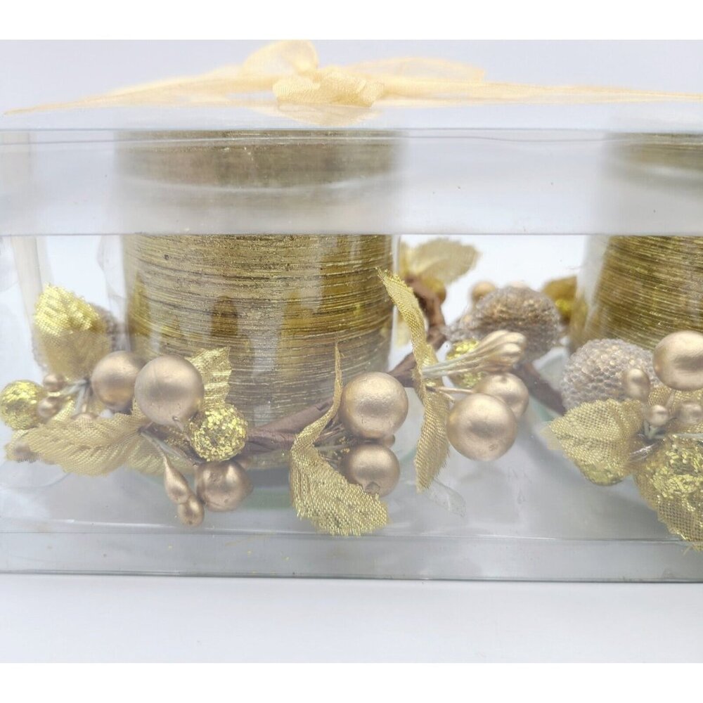 Gold Votive Gift Set Two Candle Centerpiece Accents New In Box